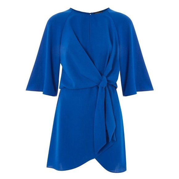 Topshop Dress Wide Half Sleeves Knot Tie Front Cobalt Royal Blue Mini Dress US 8 - Picture 5 of 16